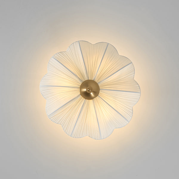 Cream 3-Light Ethereal Pleat Blooming Flower Fabric Semi-Flush Ceiling Light