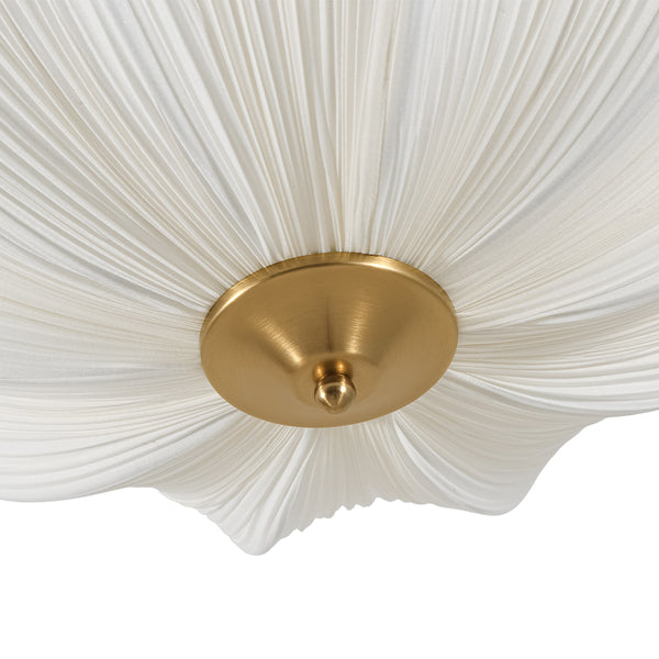 Cream 3-Light Ethereal Pleat Blooming Flower Fabric Semi-Flush Ceiling Light