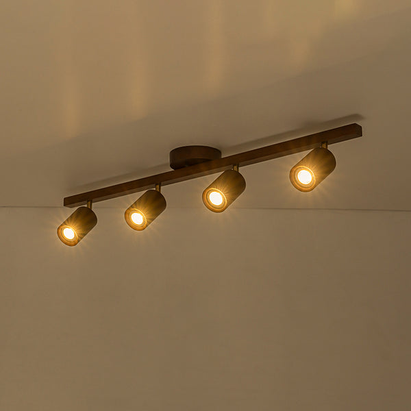 Farmhouse 4-Light Adjustable Walnut Wood Linear Ceiling Tracking Light