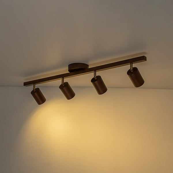 Farmhouse 4-Light Adjustable Walnut Wood Linear Ceiling Tracking Light