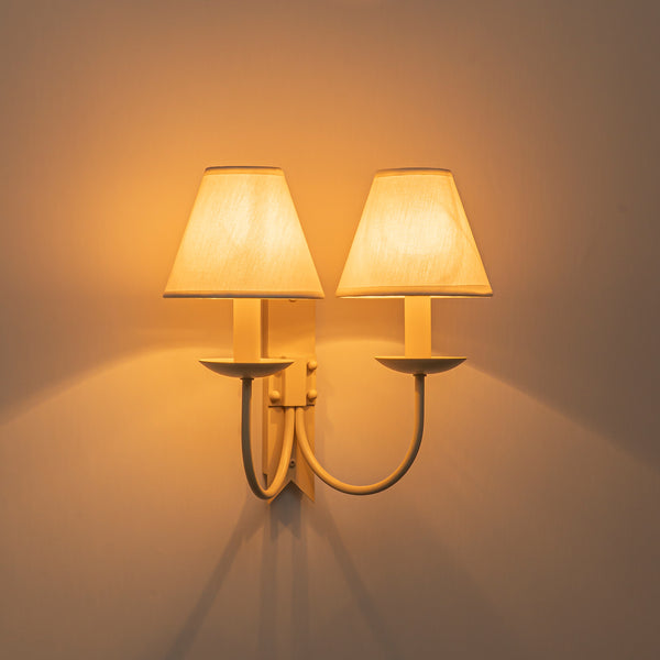 French Cream 2-Light Tapered Linen Fabric Shade Wall Sconce