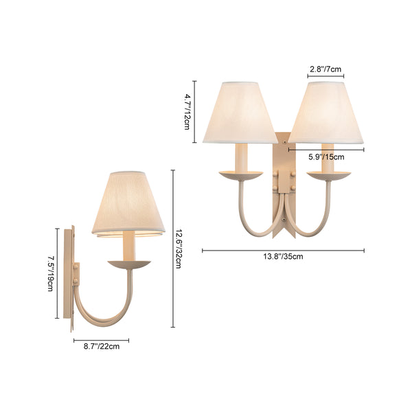 French Cream 2-Light Tapered Linen Fabric Shade Wall Sconce