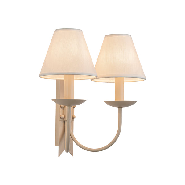 French Cream 2-Light Tapered Linen Fabric Shade Wall Sconce