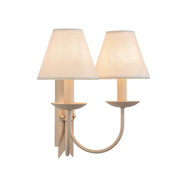 French Cream 2-Light Tapered Linen Fabric Shade Wall Sconce