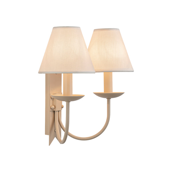 French Cream 2-Light Tapered Linen Fabric Shade Wall Sconce
