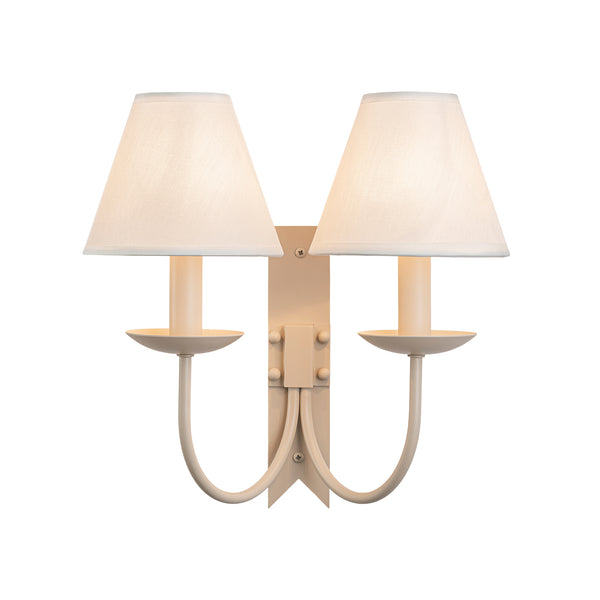 French Cream 2-Light Tapered Linen Fabric Shade Wall Sconce