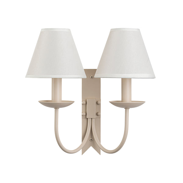 French Cream 2-Light Tapered Linen Fabric Shade Wall Sconce