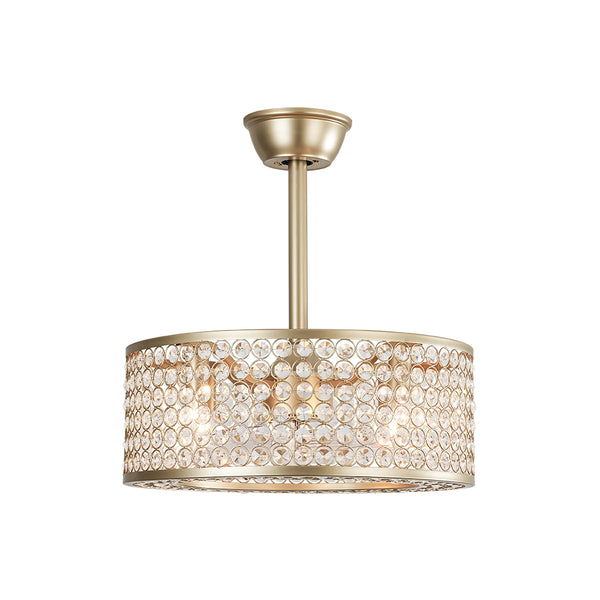 Luxury 4-Light Crystal Cage Drum Fan Ceiling Light