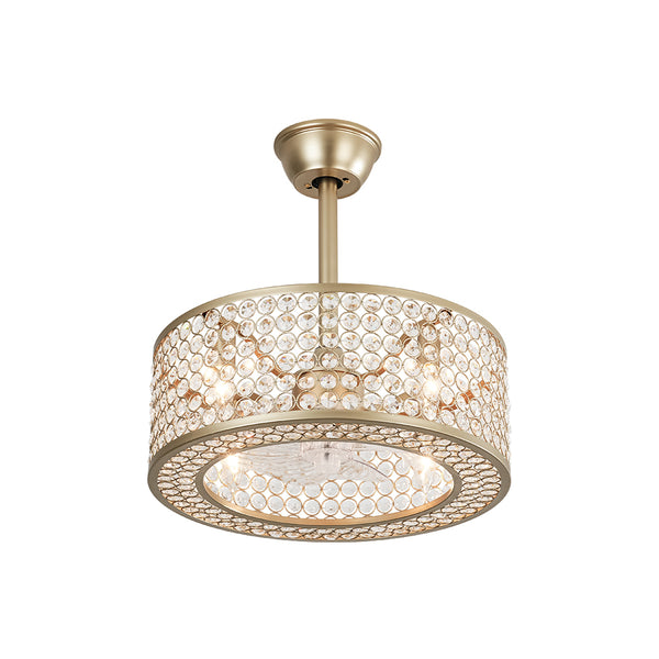 Luxury 4-Light Crystal Cage Drum Fan Ceiling Light