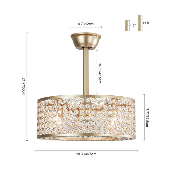 Luxury 4-Light Crystal Cage Drum Fan Ceiling Light