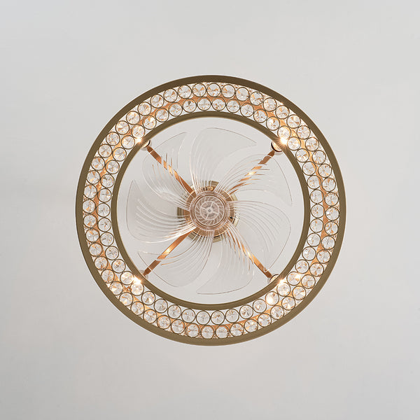 Luxury 4-Light Crystal Cage Drum Fan Ceiling Light
