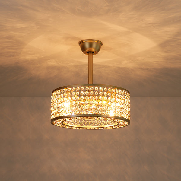Luxury 4-Light Crystal Cage Drum Fan Ceiling Light