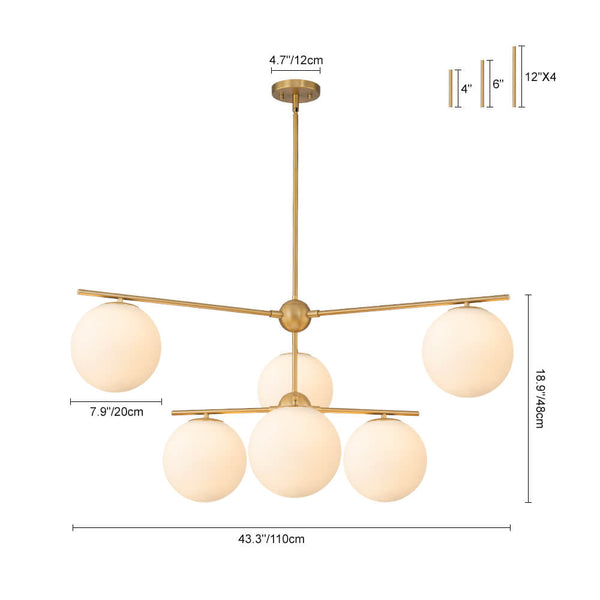 Mid-Century Modern 3/6-Light Milky White Glass Globe Sputnik Chandelier