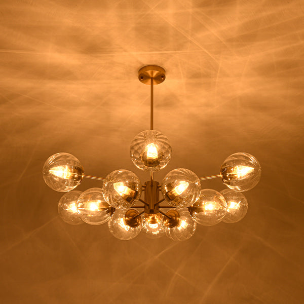 Mid-Century Modern 12-flammiger 2-stufiger Sputnik-Glaskugel-Kronleuchter