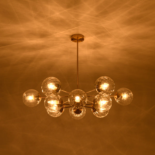 Mid-Century Modern 12-flammiger 2-stufiger Sputnik-Glaskugel-Kronleuchter