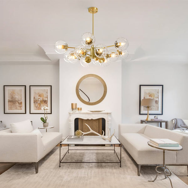 Mid-Century Modern 12-flammiger 2-stufiger Sputnik-Glaskugel-Kronleuchter