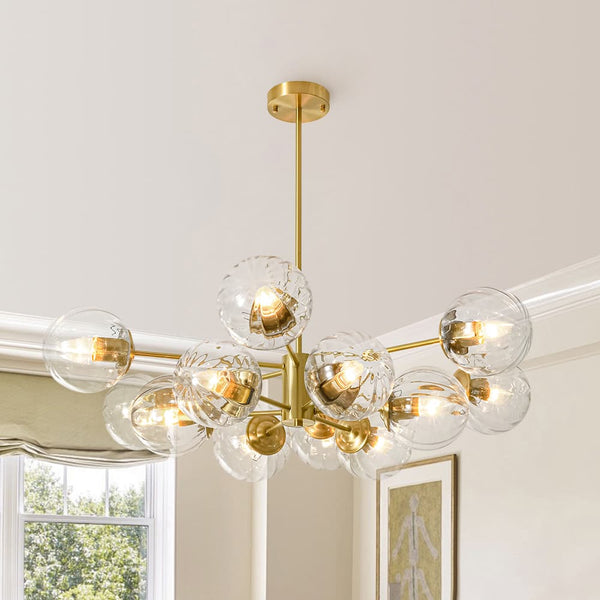 Mid-Century Modern 12-flammiger 2-stufiger Sputnik-Glaskugel-Kronleuchter
