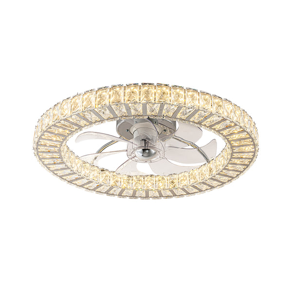 Minimalist Dimmable LED 2-In-1 Ring Flush Mount Crystal Fan Ceiling Light
