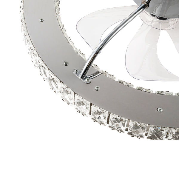 Minimalist Dimmable LED 2-In-1 Ring Flush Mount Crystal Fan Ceiling Light