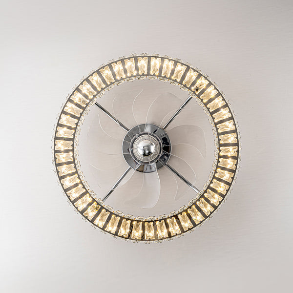 Minimalist Dimmable LED 2-In-1 Ring Flush Mount Crystal Fan Ceiling Light