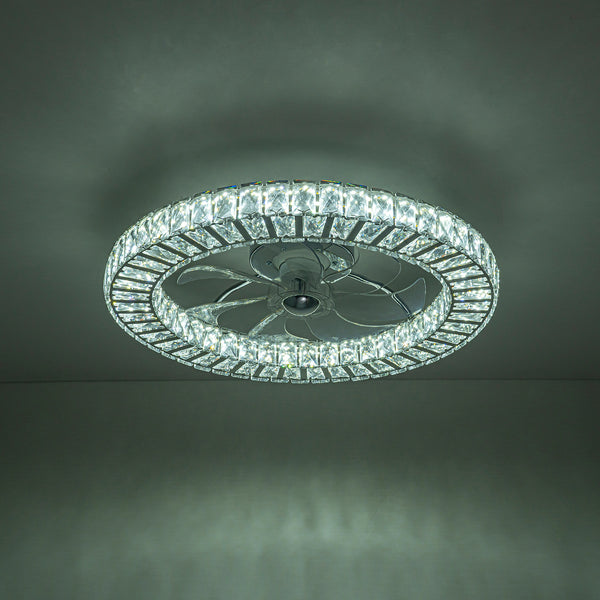 Minimalist Dimmable LED 2-In-1 Ring Flush Mount Crystal Fan Ceiling Light
