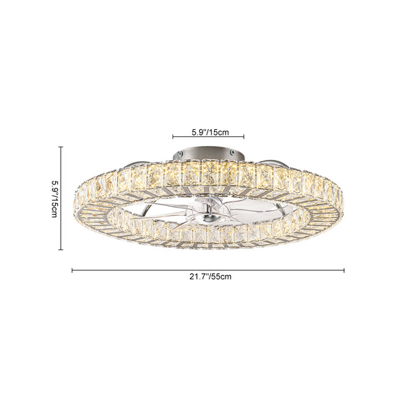 Minimalist Dimmable LED 2-In-1 Ring Flush Mount Crystal Fan Ceiling Light
