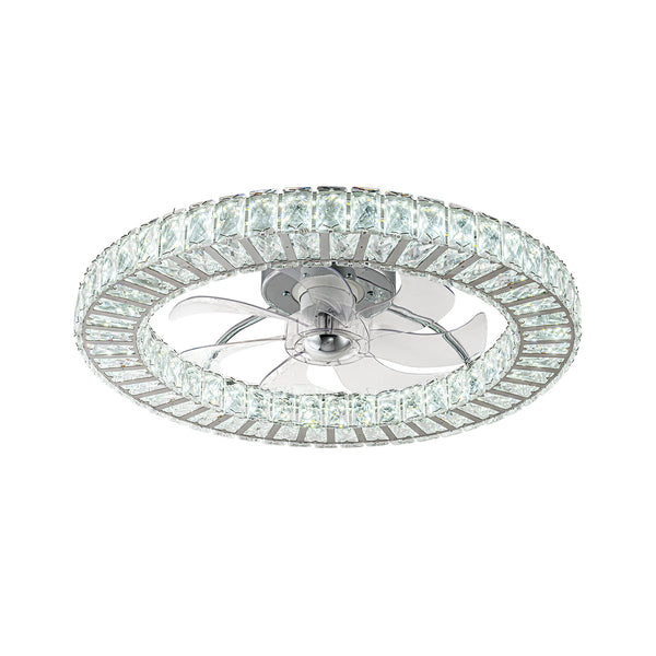 Minimalist Dimmable LED 2-In-1 Ring Flush Mount Crystal Fan Ceiling Light