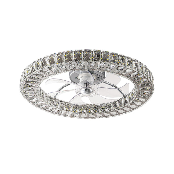 Minimalist Dimmable LED 2-In-1 Ring Flush Mount Crystal Fan Ceiling Light