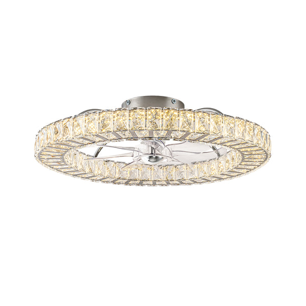 Minimalist Dimmable LED 2-In-1 Ring Flush Mount Crystal Fan Ceiling Light