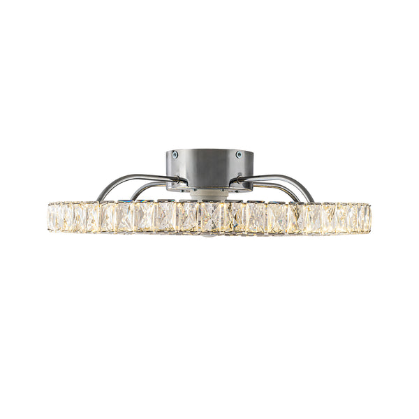 Minimalist Dimmable LED 2-In-1 Ring Flush Mount Crystal Fan Ceiling Light