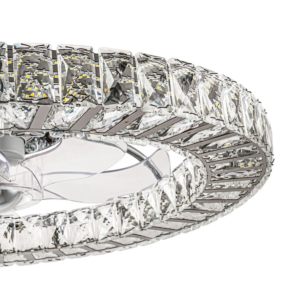 Minimalist Dimmable LED 2-In-1 Ring Flush Mount Crystal Fan Ceiling Light