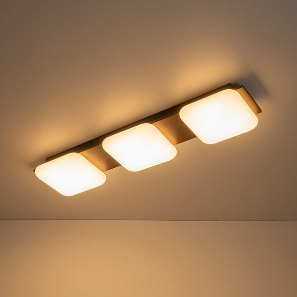 Minimalist Wood Style 3-Light Linear Dimmable LED Ceiling Light