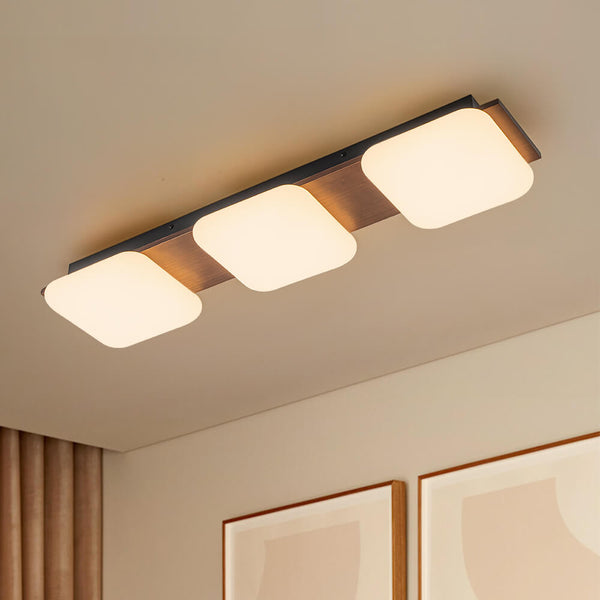 Minimalist Wood Style 3-Light Linear Dimmable LED Ceiling Light