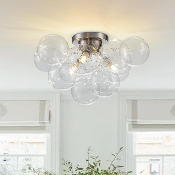 Modern Cluster Glass Bubble Semi Flush Mount Ceiling Chandelier - Yiilighting