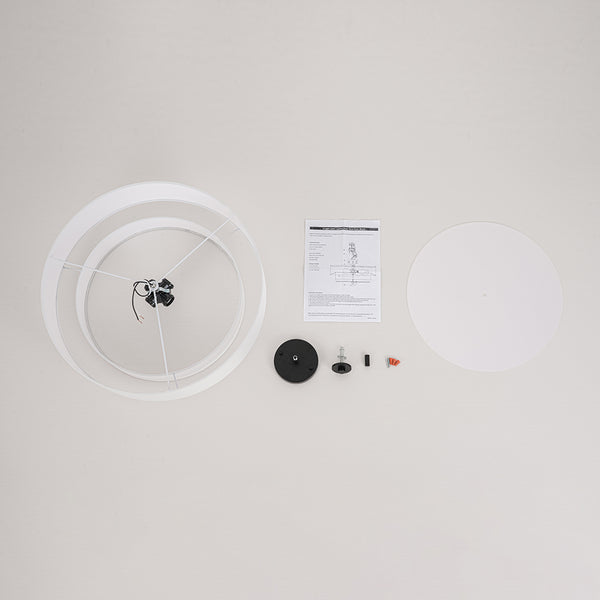 Modern Double Layer Concentric Linen Fabric Round Semi Flush Mount