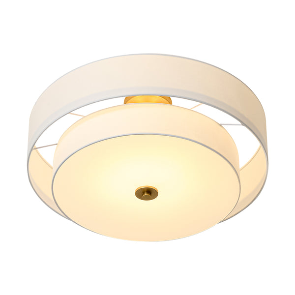 Modern Double Layer Concentric Linen Fabric Round Semi Flush Mount