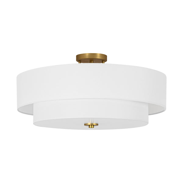 Modern Double Layer Concentric Linen Fabric Round Semi Flush Mount