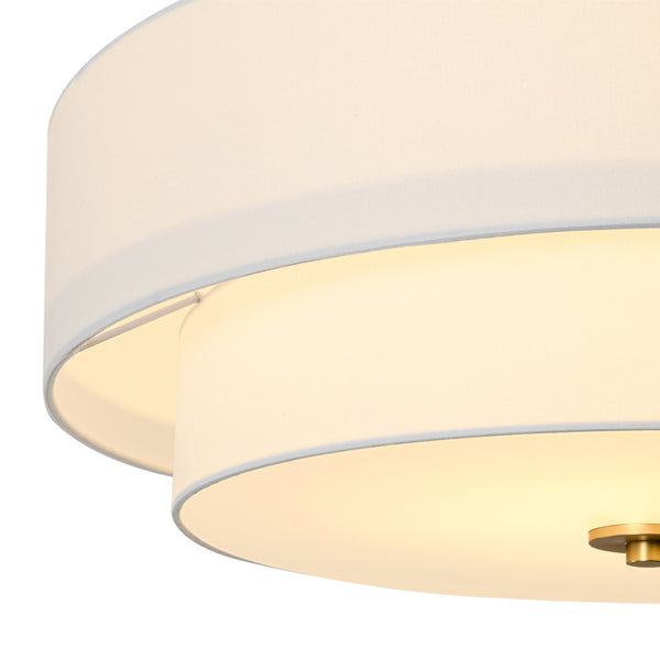 Modern Double Layer Concentric Linen Fabric Round Semi Flush Mount