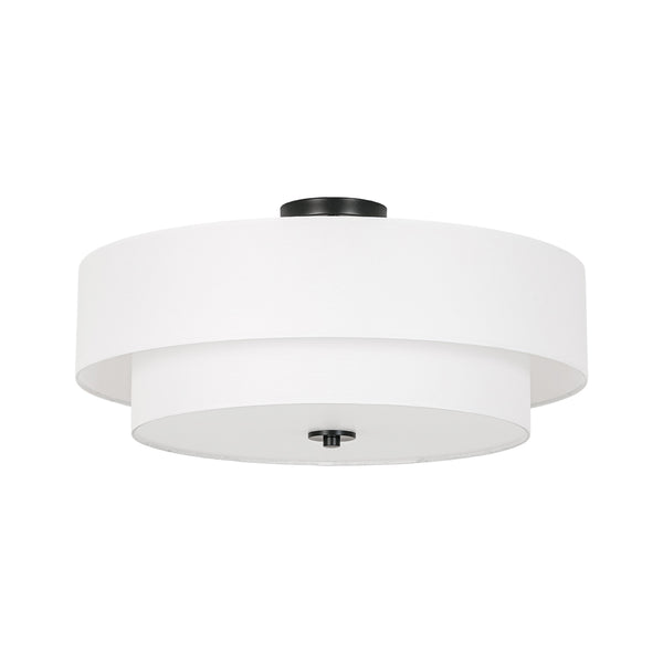 Modern Double Layer Concentric Linen Fabric Round Semi Flush Mount