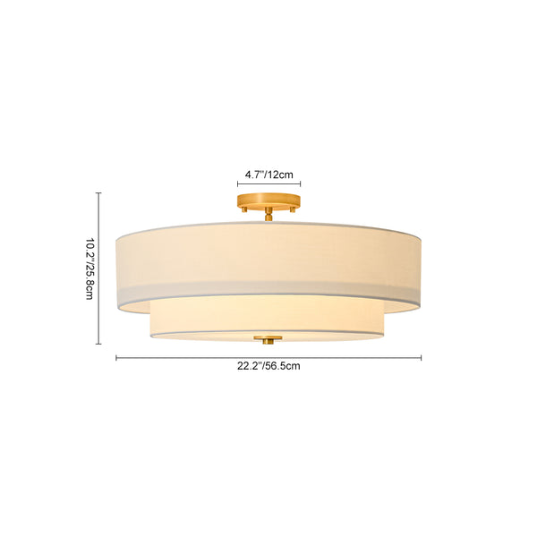 Modern Double Layer Concentric Linen Fabric Round Semi Flush Mount