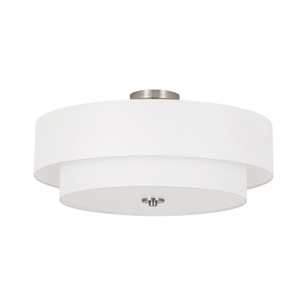 Modern Double Layer Concentric Linen Fabric Round Semi Flush Mount