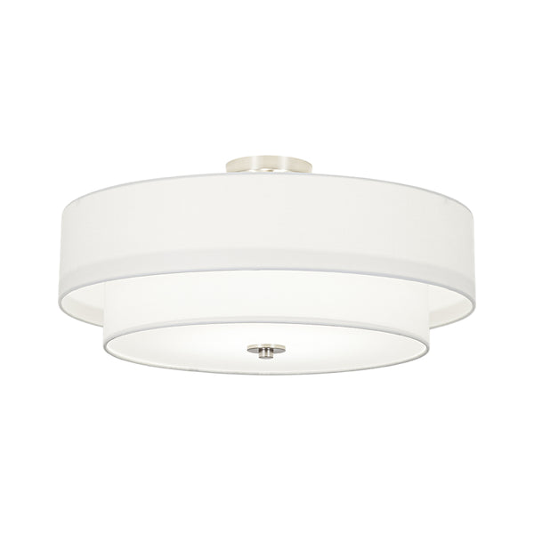 Modern Double Layer Concentric Linen Fabric Round Semi Flush Mount