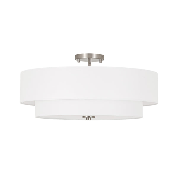Modern Double Layer Concentric Linen Fabric Round Semi Flush Mount