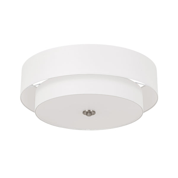 Modern Double Layer Concentric Linen Fabric Round Semi Flush Mount