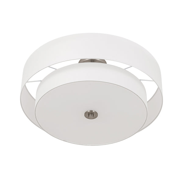 Modern Double Layer Concentric Linen Fabric Round Semi Flush Mount