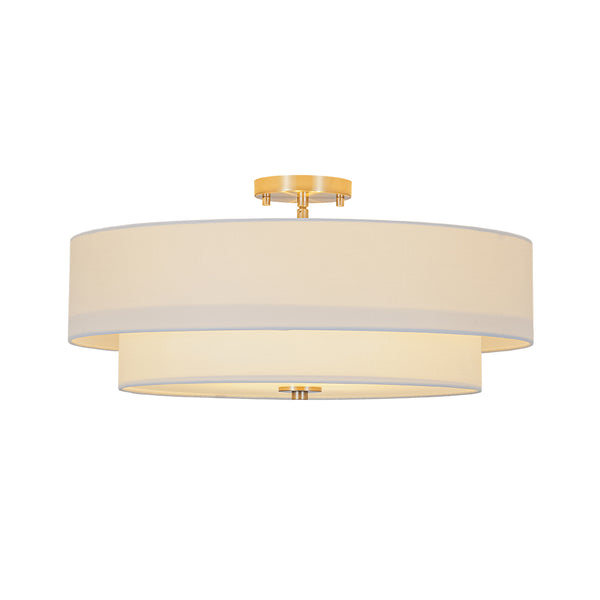 Modern Double Layer Concentric Linen Fabric Round Semi Flush Mount