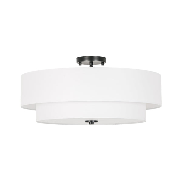 Modern Double Layer Concentric Linen Fabric Round Semi Flush Mount