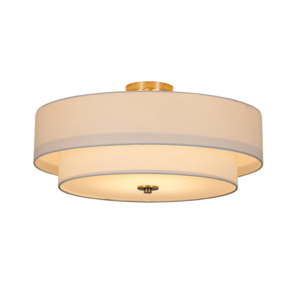 Modern Double Layer Concentric Linen Fabric Round Semi Flush Mount