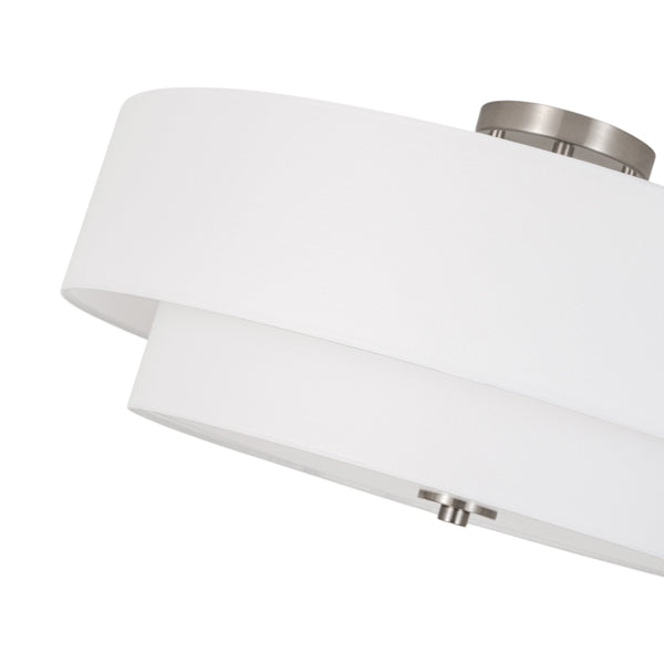 Modern Double Layer Concentric Linen Fabric Round Semi Flush Mount