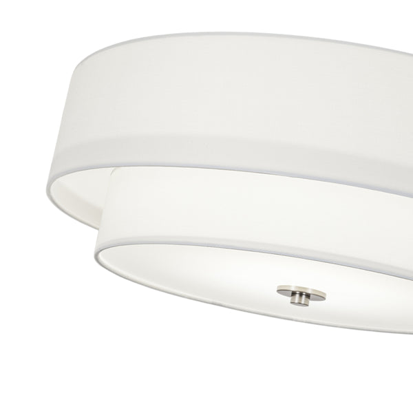 Modern Double Layer Concentric Linen Fabric Round Semi Flush Mount